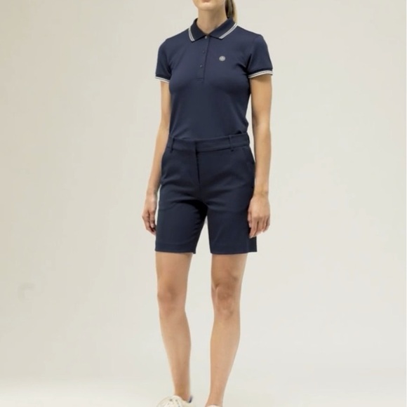 Tory Burch Sports Tech Golf Shorts Women Size 4 Navy Blue Twill Back Welt Pocket - Picture 7 of 8